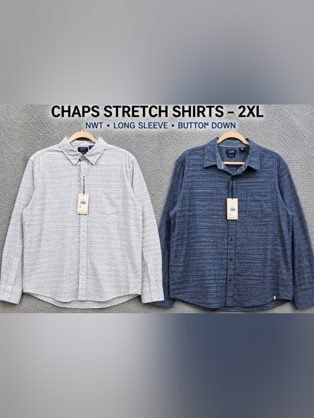 Chaps Stretch Long-Sleeve Button-Down Shirt - Blue or Light Gray